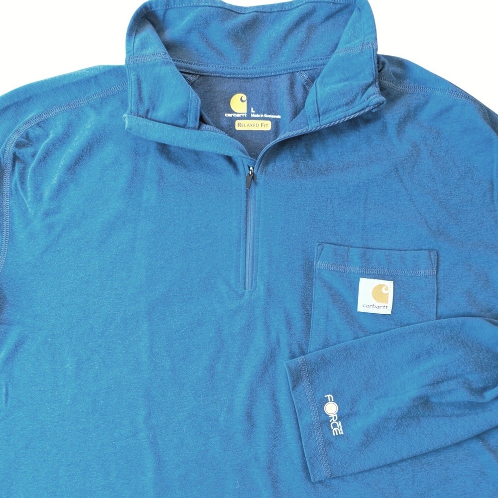Carhartt Force Mens Relaxed Fit Quarter Zip Long Sleeve Shirt Blue Large Work